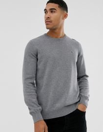 Lacoste logo crew neck cotton knit sweater in dark gray   ASOS at Asos